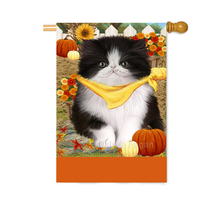 Personalized Fall Autumn Greeting Persian Cat with Pumpkins Custom House Flag FLG-DOTD-A62046