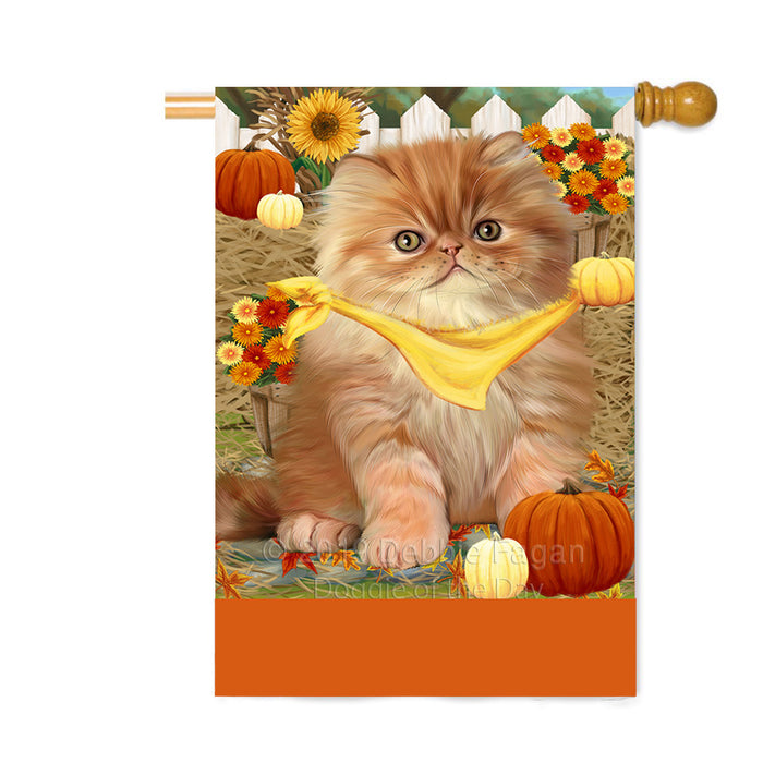 Personalized Fall Autumn Greeting Persian Cat with Pumpkins Custom House Flag FLG-DOTD-A62047