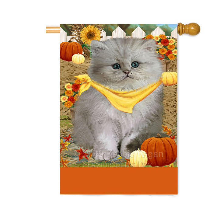 Personalized Fall Autumn Greeting Persian Cat with Pumpkins Custom House Flag FLG-DOTD-A62048