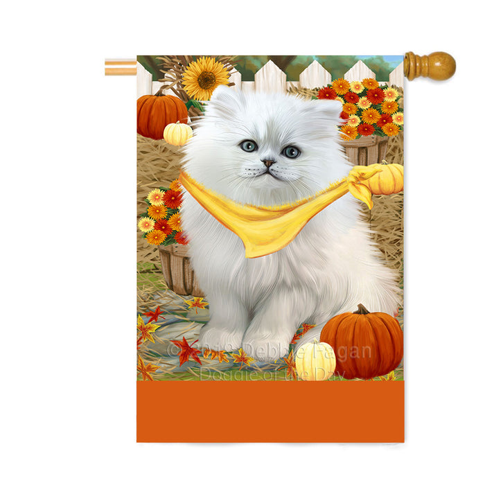 Personalized Fall Autumn Greeting Persian Cat with Pumpkins Custom House Flag FLG-DOTD-A62049