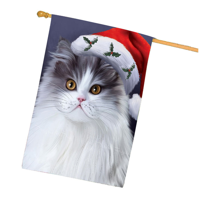 Christmas Santa Hat Persian Cat House Flag Outdoor Decorative Double Sided Pet Portrait Weather Resistant Premium Quality Animal Printed Home Decorative Flags 100% Polyester