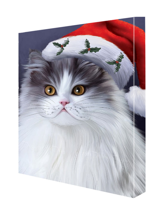 Christmas Santa Hat Persian Cat Canvas Wall Art - Premium Quality Ready to Hang Room Decor Wall Art Canvas - Unique Animal Printed Digital Painting for Decoration