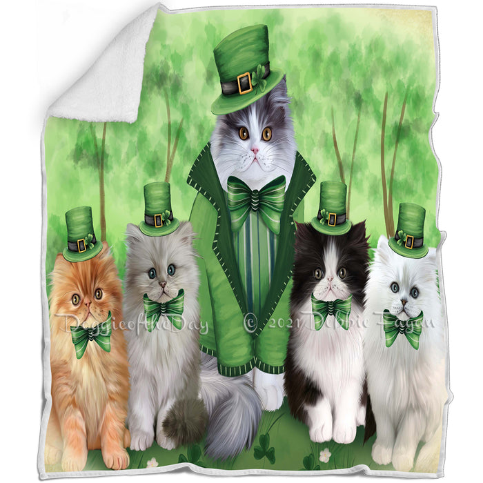 St. Patricks Day Irish Family Portrait Persian Cats Blanket BLNKT58512