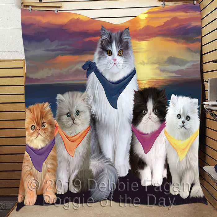 Family Sunset Portrait Persian Cats Quilt