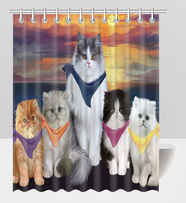 Family Sunset Portrait Persian Cats Shower Curtain