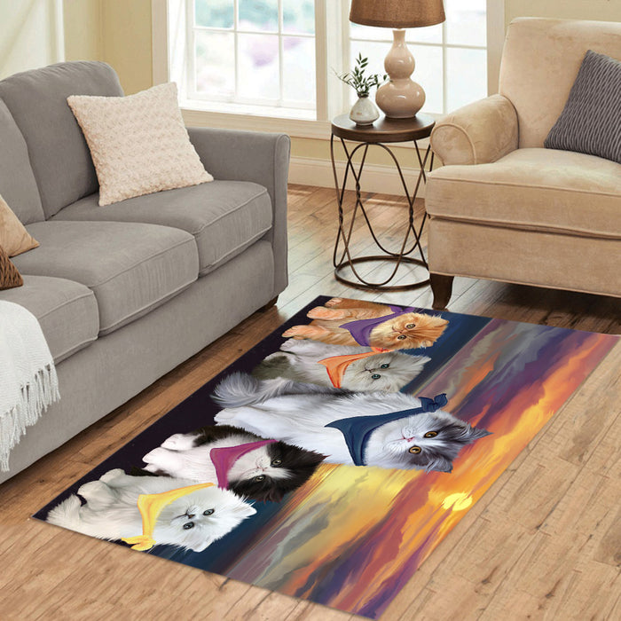 Family Sunset Portrait Persian Cats Area Rug