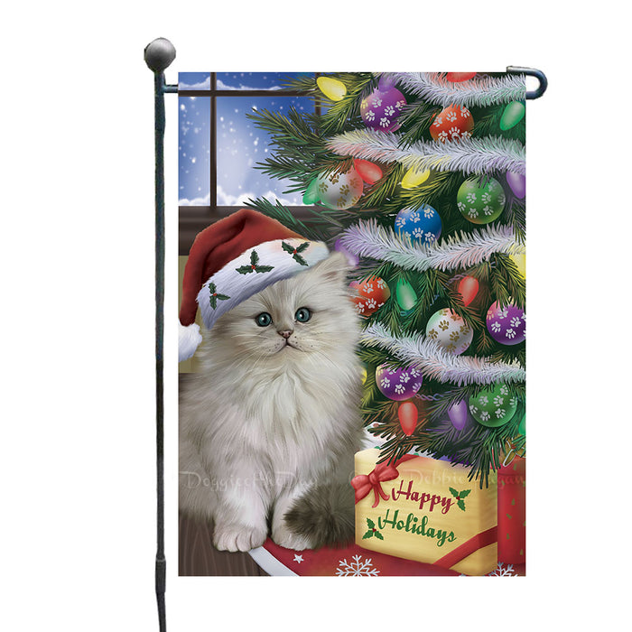 Christmas Tree with Presents Persian Cat Garden Flags Outdoor Decor for Homes and Gardens Double Sided Garden Yard Spring Decorative Vertical Home Flags Garden Porch Lawn Flag for Decorations
