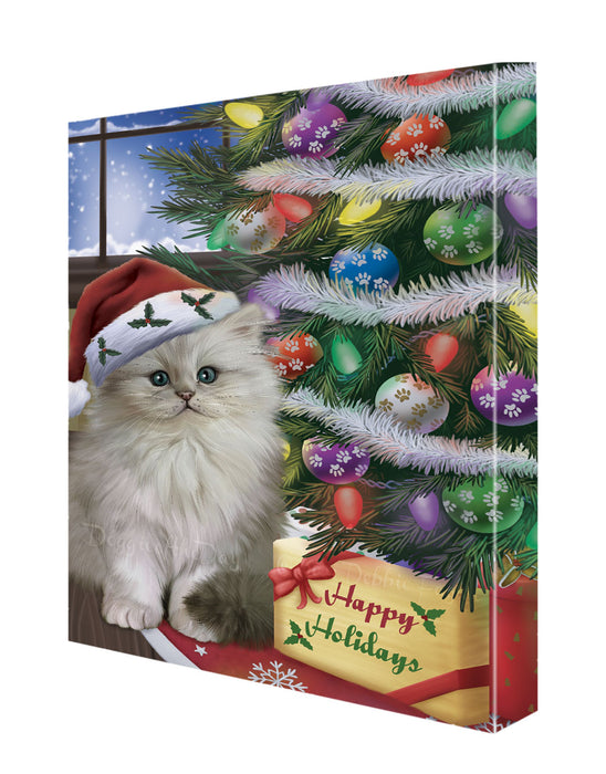 Christmas Tree with Presents Persian Cat Canvas Wall Art - Premium Quality Ready to Hang Room Decor Wall Art Canvas - Unique Animal Printed Digital Painting for Decoration