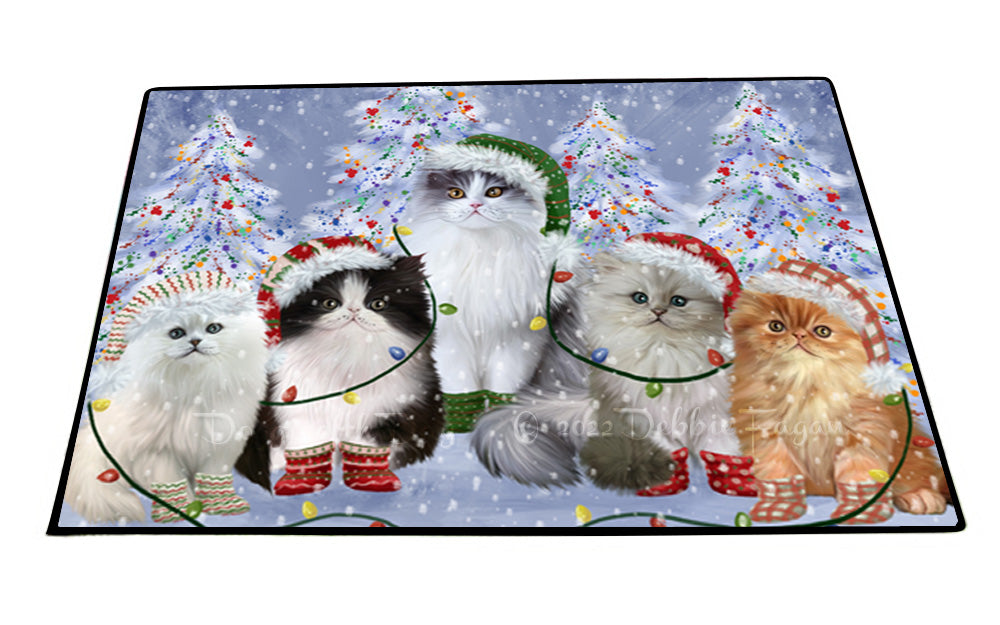 Christmas Lights and Persian Cats Floor Mat- Anti-Slip Pet Door Mat Indoor Outdoor Front Rug Mats for Home Outside Entrance Pets Portrait Unique Rug Washable Premium Quality Mat