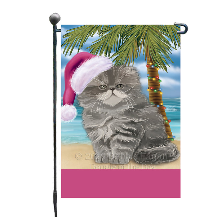 Personalized Summertime Happy Holidays Christmas Persian Cat on Tropical Island Beach  Custom Garden Flags GFLG-DOTD-A60502