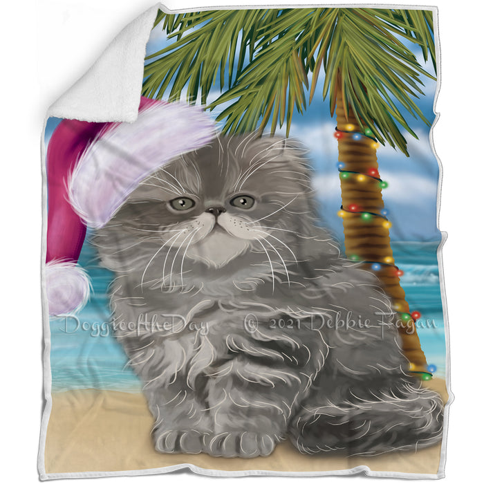 Summertime Happy Holidays Christmas Persian Cat on Tropical Island Beach Blanket D182