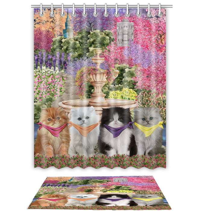 Persian Cat Shower Curtain & Bath Mat Set - Explore a Variety of Custom Designs - Personalized Curtains with hooks and Rug for Bathroom Decor - Cats Gift for Pet Lovers
