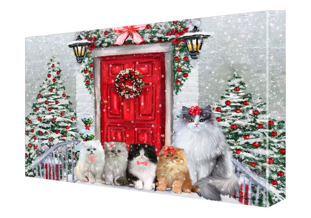 Christmas Holiday Welcome Persian Cats Canvas Wall Art - Premium Quality Ready to Hang Room Decor Wall Art Canvas - Unique Animal Printed Digital Painting for Decoration