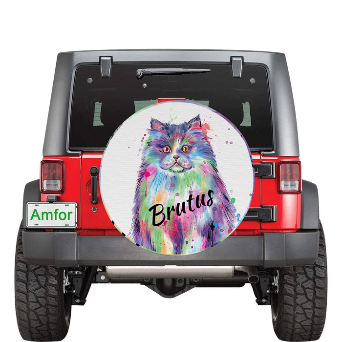 Custom Pet Name Personalized Watercolor Persian Cat Car Tire Cover