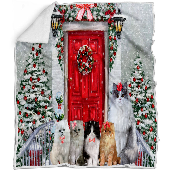 Christmas Holiday Welcome Persian Cats Blanket - Lightweight Soft Cozy and Durable Bed Blanket - Animal Theme Fuzzy Blanket for Sofa Couch