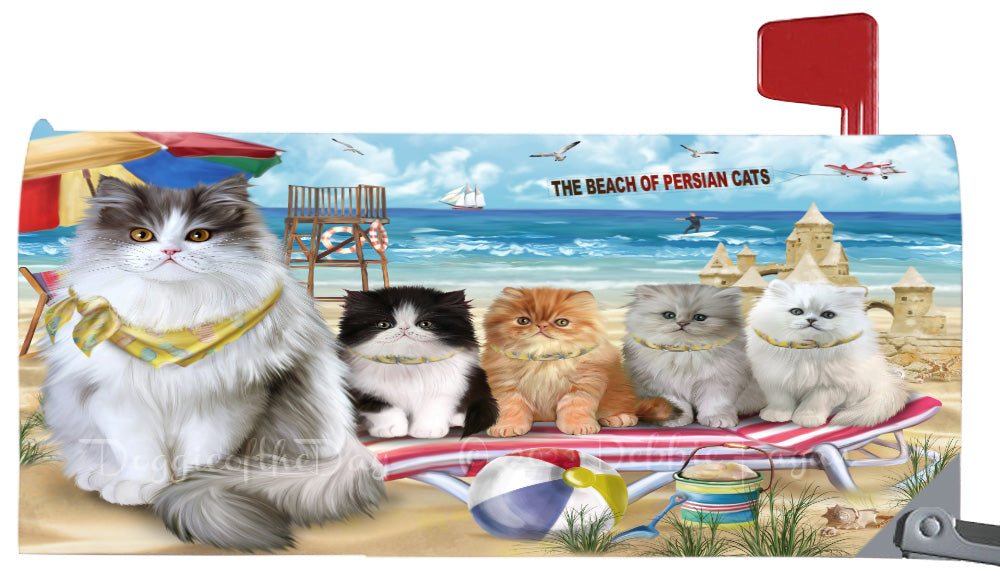 Pet Friendly Beach Persian Cats Magnetic Mailbox Cover Both Sides Pet Theme Printed Decorative Letter Box Wrap Case Postbox Thick Magnetic Vinyl Material