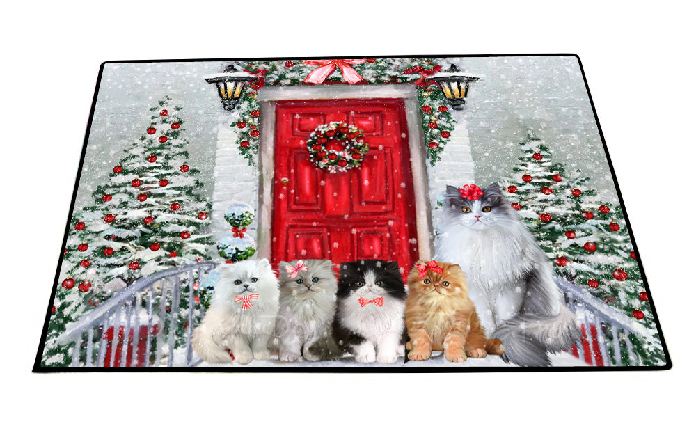 Christmas Holiday Welcome Persian Cats Floor Mat- Anti-Slip Pet Door Mat Indoor Outdoor Front Rug Mats for Home Outside Entrance Pets Portrait Unique Rug Washable Premium Quality Mat
