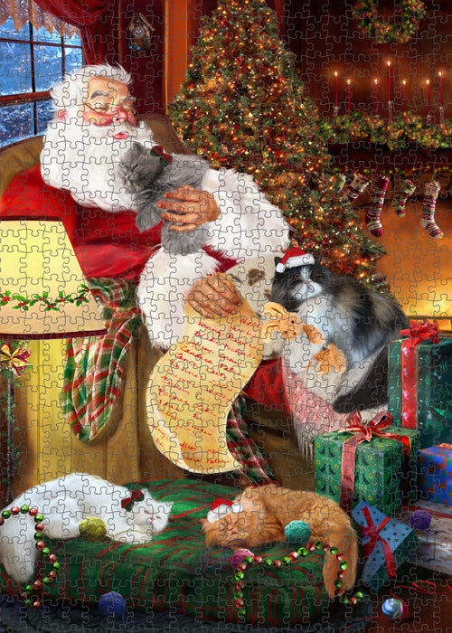 Santa Sleeping with Persian Cats Portrait Jigsaw Puzzle for Adults Animal Interlocking Puzzle Game Unique Gift for Dog Lover's with Metal Tin Box