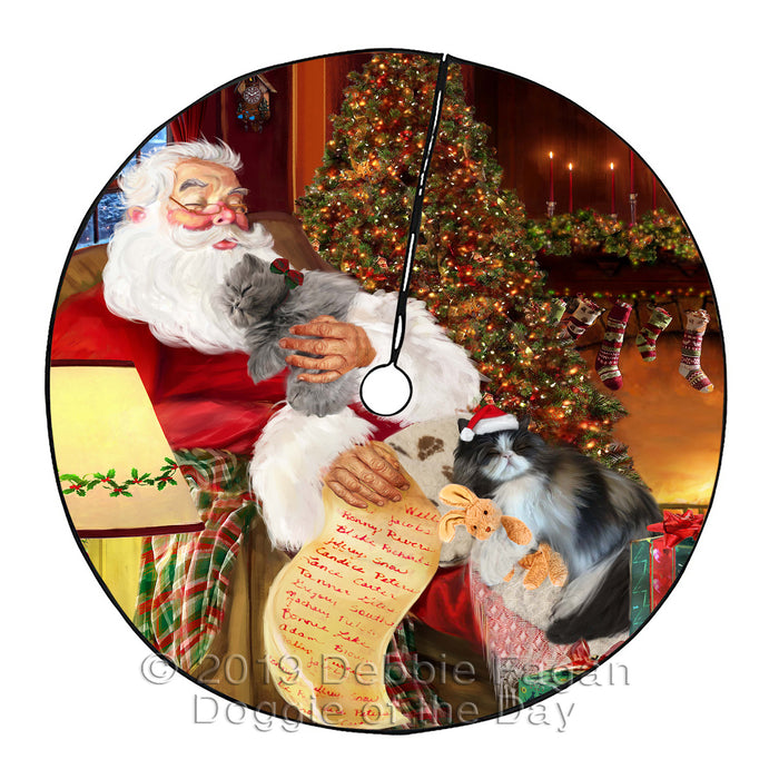 Santa Sleeping with Persian Cats Christmas Tree Skirt