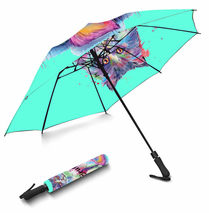 Custom Pet Name Personalized Watercolor Persian CatSemi-Automatic Foldable Umbrella