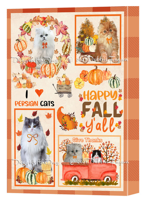 Happy Fall Y'all Pumpkin Persian Cats Canvas Wall Art - Premium Quality Ready to Hang Room Decor Wall Art Canvas - Unique Animal Printed Digital Painting for Decoration