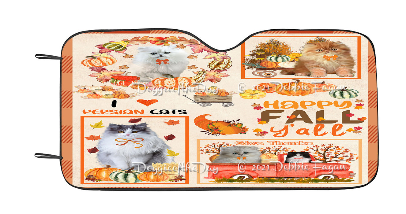 Happy Fall Y'all Pumpkin Persian Cats Car Sun Shade Cover Curtain