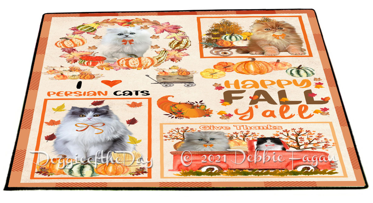Happy Fall Y'all Pumpkin Persian Cats Indoor/Outdoor Welcome Floormat - Premium Quality Washable Anti-Slip Doormat Rug FLMS58702