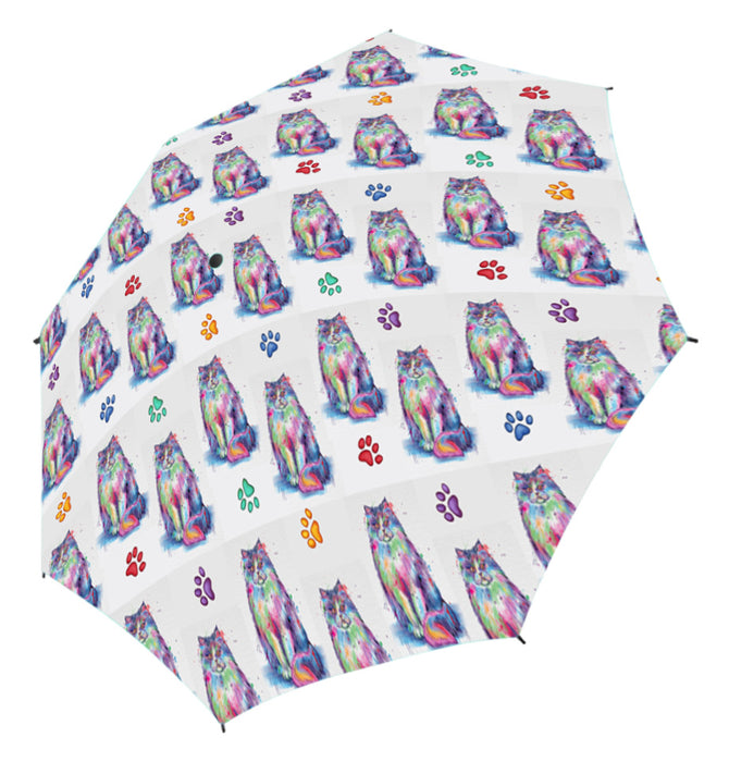 Watercolor Mini Persian CatsSemi-Automatic Foldable Umbrella
