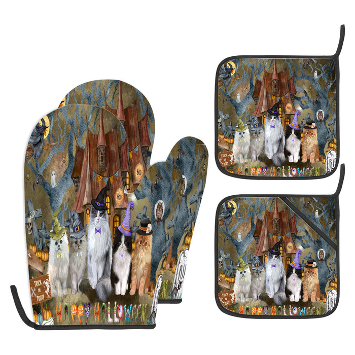 Persian Cat Oven Mitts and Pot Holder Set: Explore a Variety of Designs, Personalized, Potholders with Kitchen Gloves for Cooking, Custom, Halloween Gifts for Cats Mom