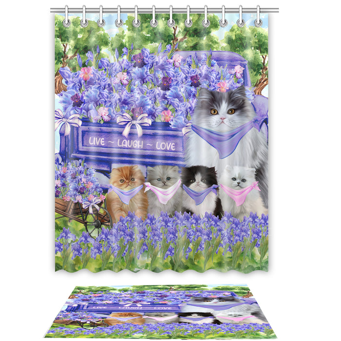 Persian Cat Shower Curtain & Bath Mat Set, Bathroom Decor Curtains with hooks and Rug, Explore a Variety of Designs, Personalized, Custom, Cats Lover's Gifts