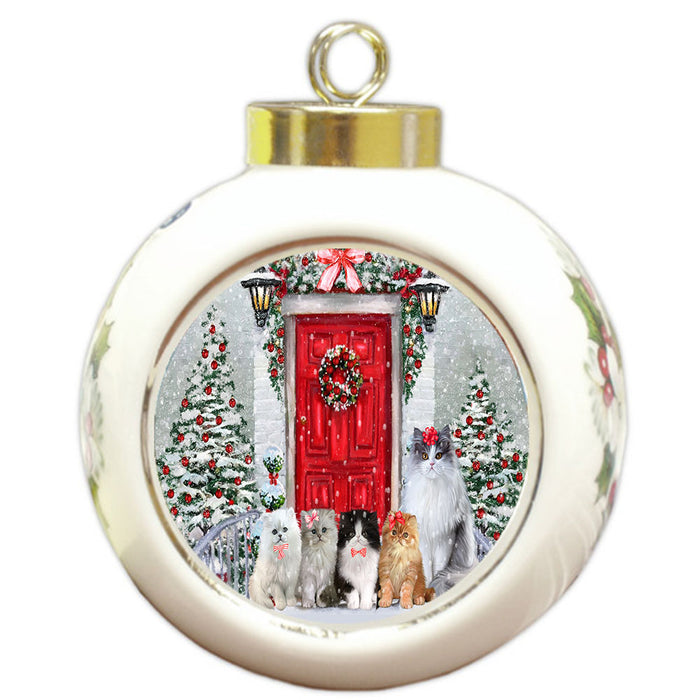 Christmas Holiday Welcome Persian Cats Round Ball Christmas Ornament Pet Decorative Hanging Ornaments for Christmas X-mas Tree Decorations - 3" Round Ceramic Ornament