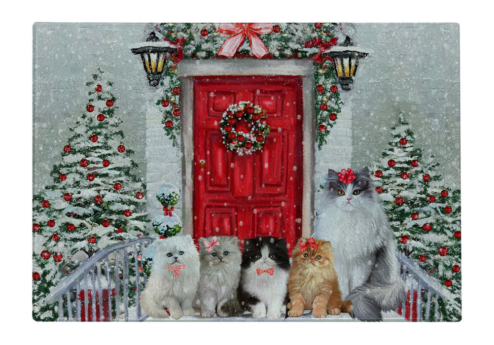 Christmas Holiday Welcome Persian Cats Cutting Board - For Kitchen - Scratch & Stain Resistant - Designed To Stay In Place - Easy To Clean By Hand - Perfect for Chopping Meats, Vegetables