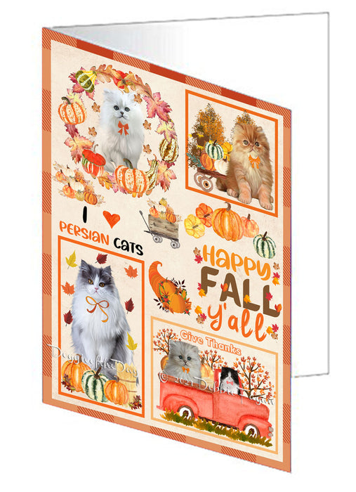 Happy Fall Y'all Pumpkin Persian Cats Handmade Artwork Assorted Pets Greeting Cards and Note Cards with Envelopes for All Occasions and Holiday Seasons GCD77075