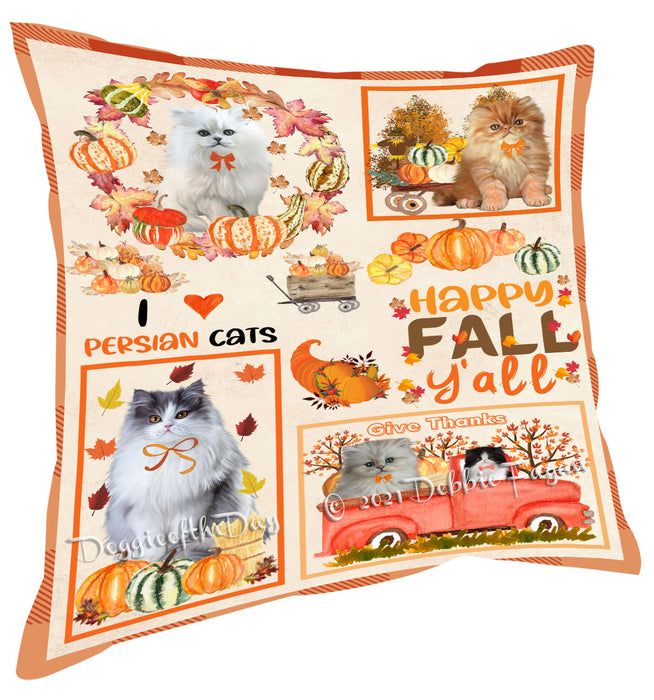 Happy Fall Y'all Pumpkin Persian Cats Pillow with Top Quality High-Resolution Images - Ultra Soft Pet Pillows for Sleeping - Reversible & Comfort - Ideal Gift for Dog Lover - Cushion for Sofa Couch Bed - 100% Polyester