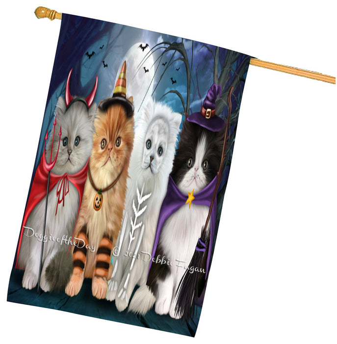Halloween Trick or Treat Persian Cats House Flag Outdoor Decorative Double Sided Pet Portrait Weather Resistant Premium Quality Animal Printed Home Decorative Flags 100% Polyester