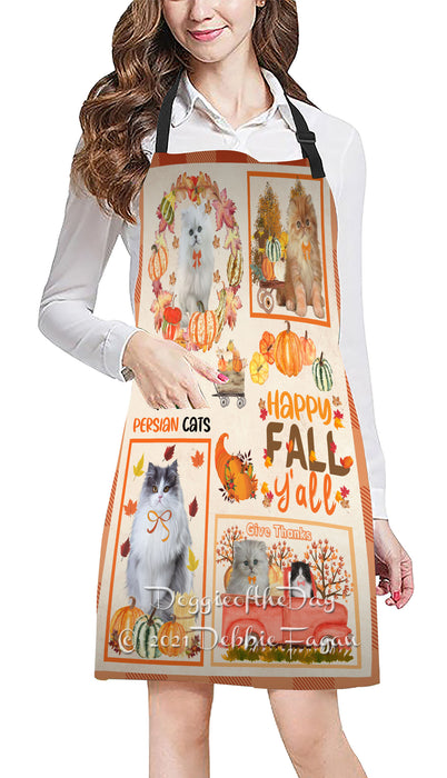 Happy Fall Y'all Pumpkin Persian Cats Cooking Kitchen Adjustable Apron Apron49234