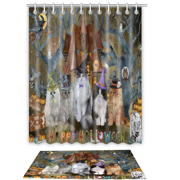 Persian Cat Shower Curtain & Bath Mat Set - Explore a Variety of Personalized Designs - Custom Rug and Curtains with hooks for Bathroom Decor - Pet and Cats Lovers Gift