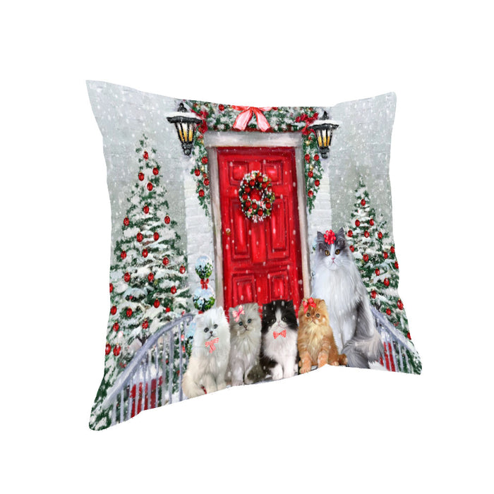Christmas Holiday Welcome Persian Cats Pillow with Top Quality High-Resolution Images - Ultra Soft Pet Pillows for Sleeping - Reversible & Comfort - Ideal Gift for Dog Lover - Cushion for Sofa Couch Bed - 100% Polyester