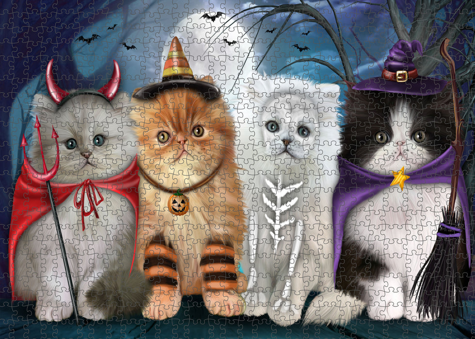 Happy Halloween Trick or Treat Persian Cats Portrait Jigsaw Puzzle for Adults Animal Interlocking Puzzle Game Unique Gift for Dog Lover's with Metal Tin Box