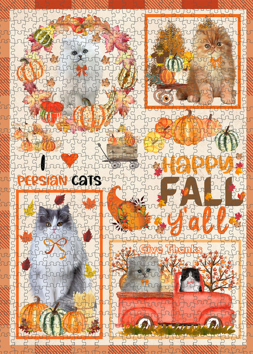 Happy Fall Y'all Pumpkin Persian Cats Portrait Jigsaw Puzzle for Adults Animal Interlocking Puzzle Game Unique Gift for Dog Lover's with Metal Tin Box