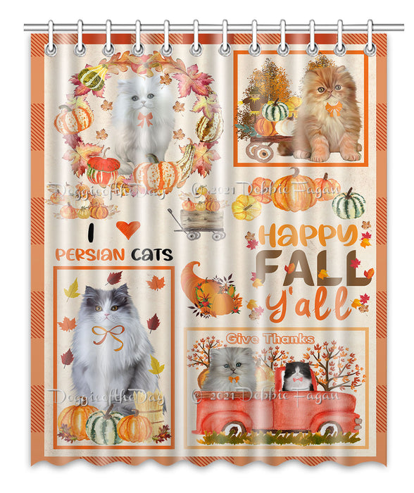 Happy Fall Y'all Pumpkin Persian Cats Shower Curtain Bathroom Accessories Decor Bath Tub Screens