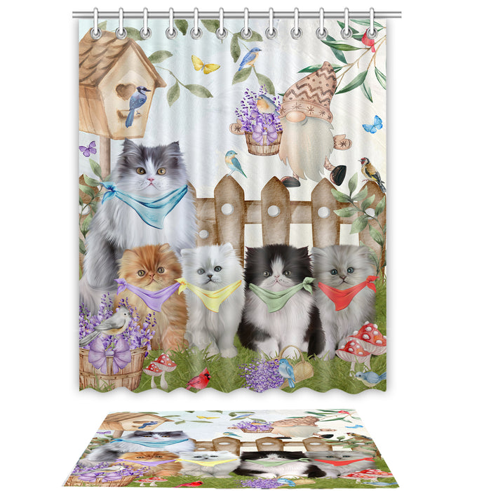 Persian Cat Shower Curtain & Bath Mat Set, Custom, Explore a Variety of Designs, Personalized, Curtains with hooks and Rug Bathroom Decor, Halloween Gift for Cats Lovers