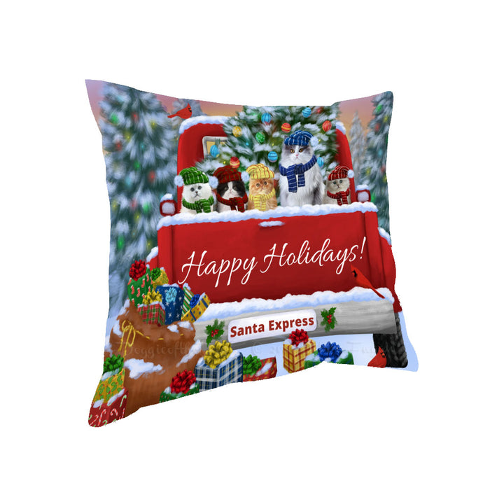 Christmas Red Truck Travlin Home for the Holidays Persian Cats Pillow with Top Quality High-Resolution Images - Ultra Soft Pet Pillows for Sleeping - Reversible & Comfort - Ideal Gift for Dog Lover - Cushion for Sofa Couch Bed - 100% Polyester
