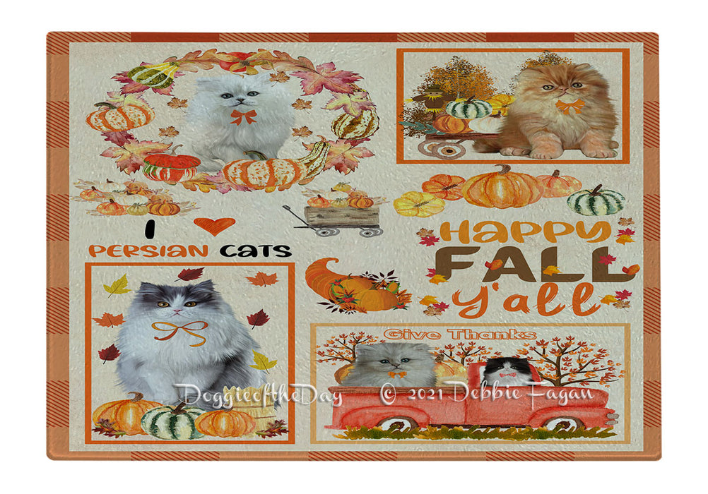 Happy Fall Y'all Pumpkin Persian Cats Cutting Board - Easy Grip Non-Slip Dishwasher Safe Chopping Board Vegetables C79951