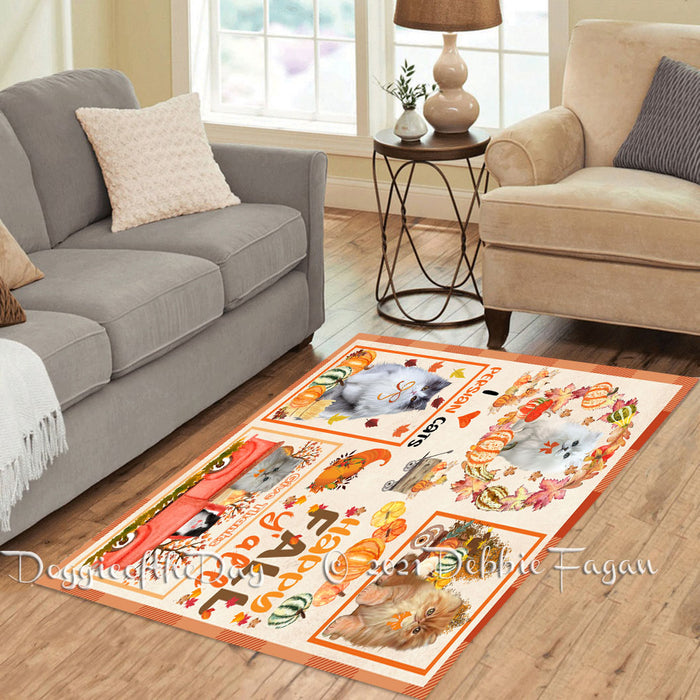 Happy Fall Y'all Pumpkin Persian Cats Polyester Living Room Carpet Area Rug ARUG67006