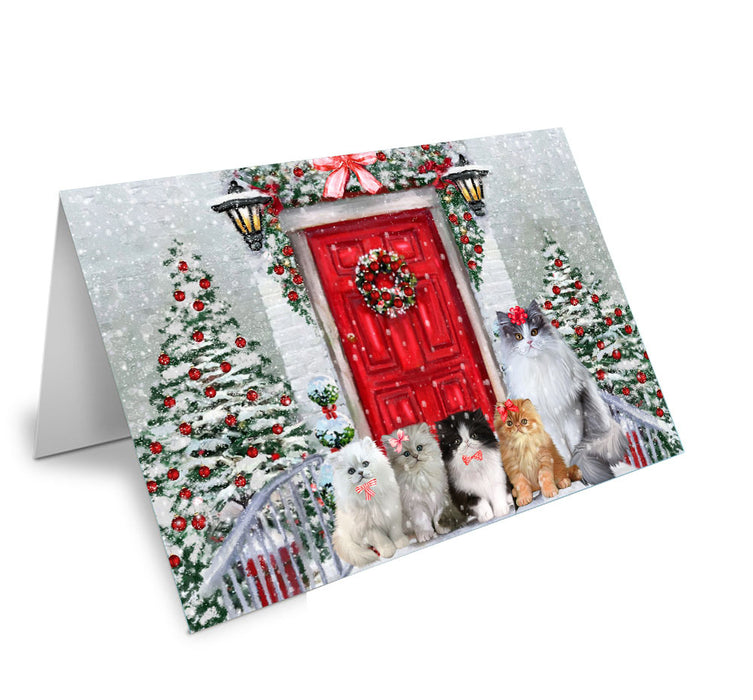 Christmas Holiday Welcome Persian Cat Handmade Artwork Assorted Pets Greeting Cards and Note Cards with Envelopes for All Occasions and Holiday Seasons