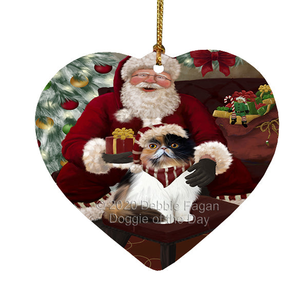 Santa's Christmas Surprise Persian Cat Heart Christmas Ornament RFPOR58387