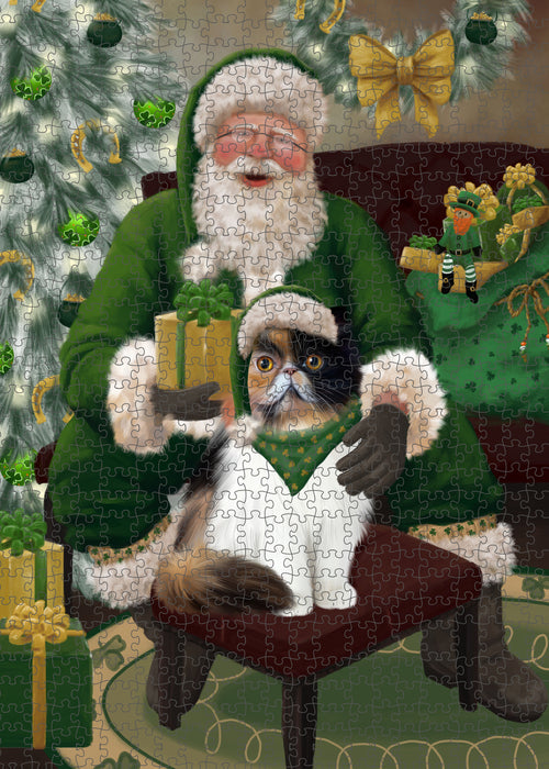 Christmas Irish Santa with Gift and Persian Cat Puzzle with Photo Tin PUZL100484