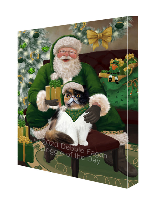 Christmas Irish Santa with Gift and Persian Cat Canvas Print Wall Art Décor CVS147860