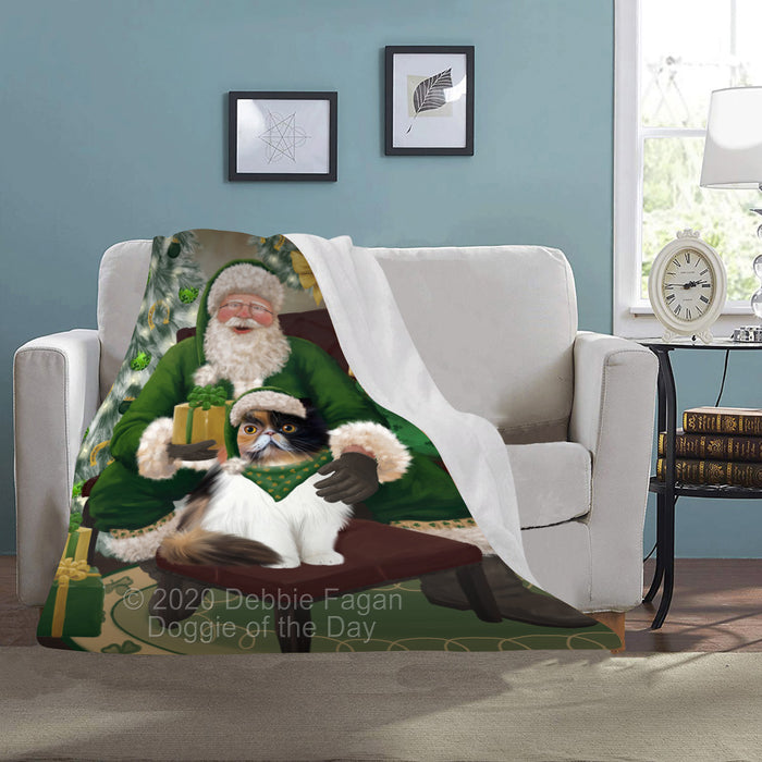 Christmas Irish Santa with Gift and Persian Cat Blanket BLNKT141438